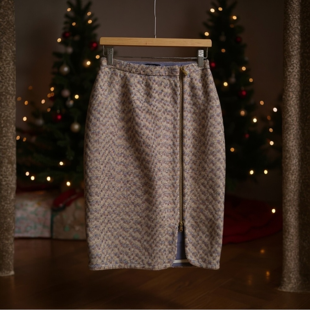 J.Crew Shimmering Gold and Purple Full Zipper Tweed Pencil Skirt Size 2